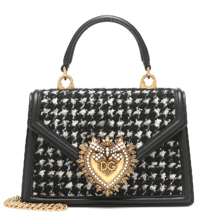 Dolce & Gabbana Devotion Small Tweed Shoulder Bag In Grey