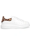 ALEXANDER MCQUEEN CALF HAIR-TRIMMED LEATHER EXAGGERATED-SOLE SNEAKERS