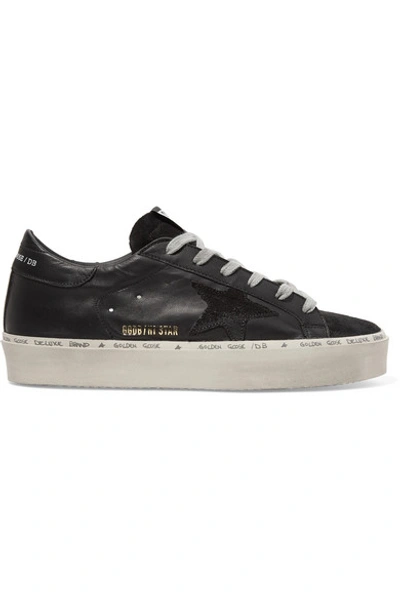 Golden Goose Hi Star Suede-trimmed Distressed Leather Sneakers In Black