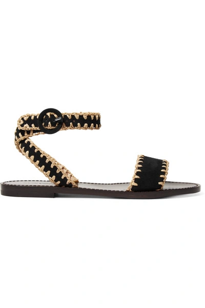 Tabitha Simmons Judy Whipstitched Raffia And Suede Sandals In Black
