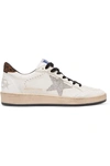 GOLDEN GOOSE BALL STAR GLITTERED DISTRESSED LEATHER SNEAKERS