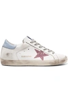 GOLDEN GOOSE SUPERSTAR GLITTERED DISTRESSED LEATHER SNEAKERS