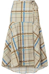 GANNI TIERED CHECKED COTTON-POPLIN WRAP SKIRT