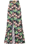 PATBO BELTED WRAP-EFFECT FLORAL-PRINT CREPE MAXI SKIRT