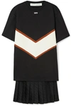 OFF-WHITE PANELLED COTTON-JERSEY AND SATIN MINI DRESS