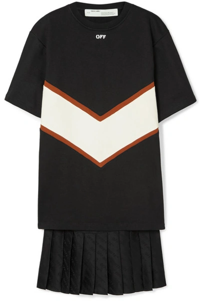 Off-white Panelled Cotton-jersey And Satin Mini Dress In Black