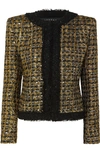 BALMAIN BUTTON AND SEQUIN-EMBELLISHED METALLIC TWEED BLAZER