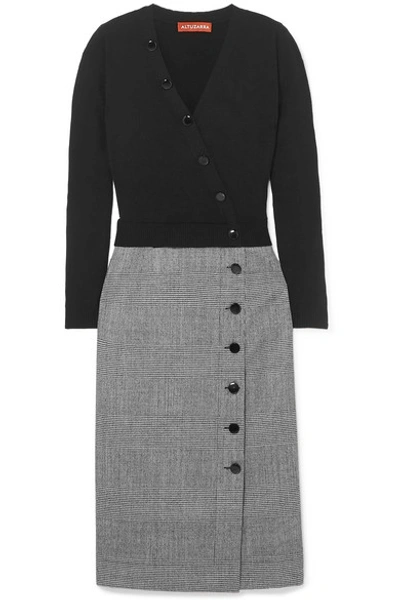Altuzarra Stamford Wool And Prince Of Wales Checked Wool-blend Dress In Black