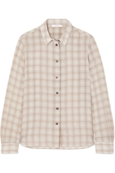 The Row Jonas Squiggle Print Button-front Silk Shirt In Brown Off White