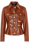 VERSACE EMBELLISHED TEXTURED PATENT-LEATHER PEPLUM JACKET