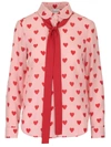 RED VALENTINO RED VALENTINO PUSSY BOW HEART PRINT SHIRT