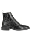 VINCE Cabria Crocodile-Embossed Leather Combat Boots