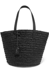 SAINT LAURENT PANIER MEDIUM LEATHER-TRIMMED RAFFIA TOTE