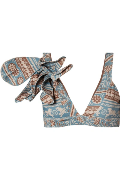 Johanna Ortiz African Dialects Printed Bikini Top In Blue