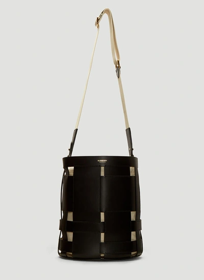 Burberry Woven Leather Bucket Bag In Black