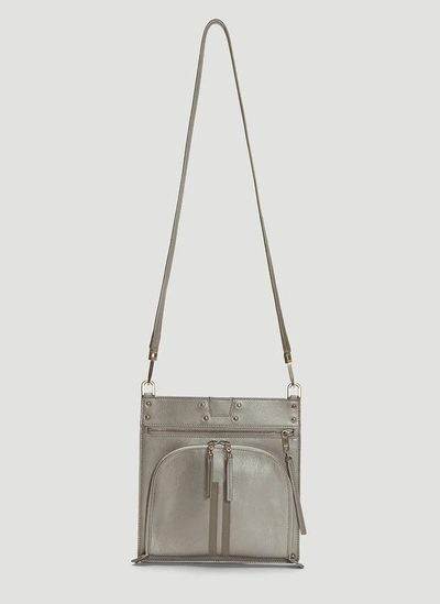 Rick Owens Moon Pocket Leather Cross Body Bag In Silver