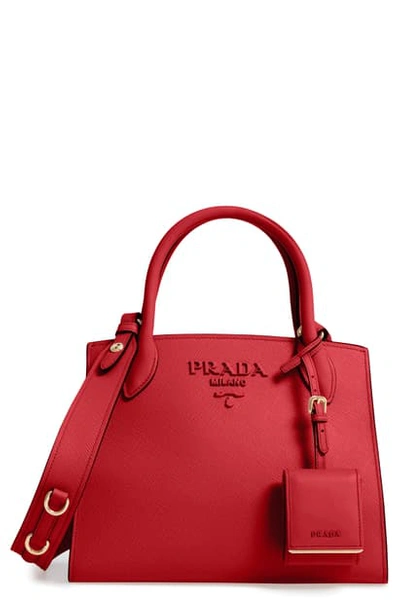 Prada Small Monochrome Tote In Fuoco