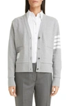 Thom Browne Four Bar Stripe Cotton Blend Knit V-neck Cardigan In Light Grey