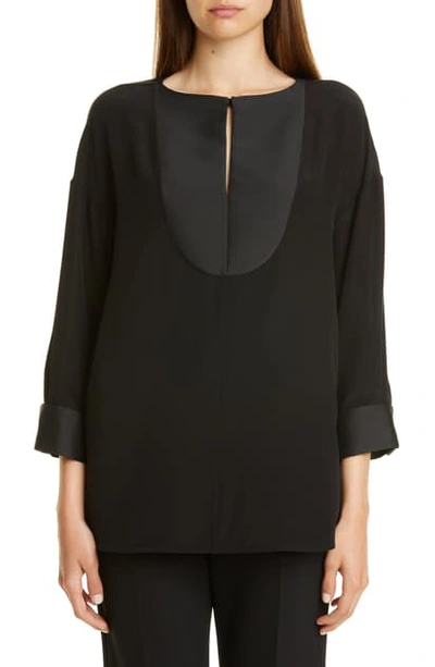 Emporio Armani Bib Front Silk Blouse In Black