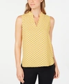 ANNE KLEIN PRINTED SPLIT-NECK TOP