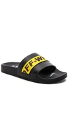 Off-white Industrial Belt Rubber Sliders In Black & Yellow