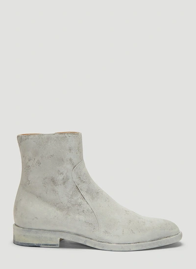 Maison Margiela Painted Leather Ankle Boots In White