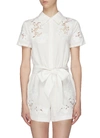 ALICE AND OLIVIA 'LANNA' BELTED GUIPURE LACE PANEL ROMPERS