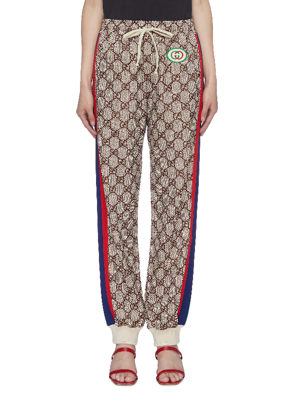 Gucci Web Stripe Outseam Gg Supreme Print Jogging Pants | ModeSens