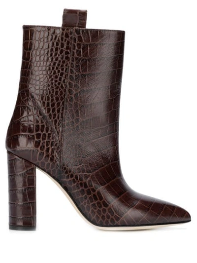 Paris Texas Croc Effect Ankle Boots - 棕色 In Black
