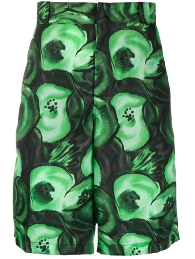 Prada Poppy-print Cotton-poplin Shorts In Green