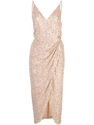 green emerald velvet dress SEMSEM - Belted Wrap-effect Sequined Stretch-tulle Gown - Gold main image 1