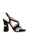 Miu Miu Crystal Embellished Crossover Sandals In Nero (black)