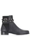 Valentino Black Cross Rockstud Strap Ankle Boots In No Nero/nero