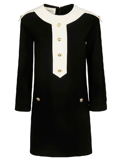 Gucci Button-embellished Shift Mini Dress In Black