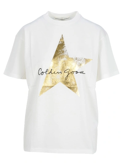 Golden Goose Golden T-shirt In White + Gold Print