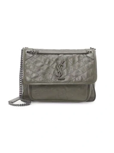 Saint Laurent Medium Niki Leather Shoulder Bag In Military Olive