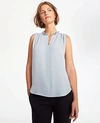 ANN TAYLOR PETITE MICRO PLEAT SPLIT NECK SHELL,510189