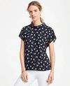 ANN TAYLOR PETITE FLORAL ROLLED MOCK NECK TOP,510051