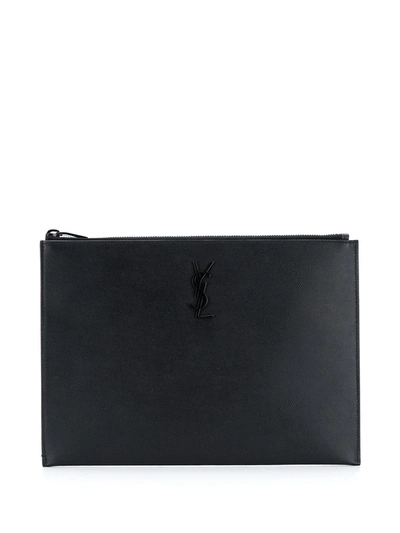 Saint Laurent Monogram Plaque Clutch In Black