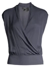 Theory Women's Draped Combo Silk Top In Blue Grey