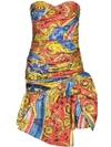 MOSCHINO BAROQUE-PRINT RUCHED DRESS