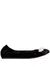 Simone Rocha Pearl-embellished Velvet Ballet Flats In Black