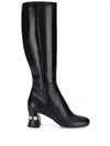 Miu Miu Crystal Embellished Knee-length Boots In Black