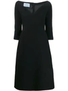 PRADA PRADA MID-LENGTH V-NECK DRESS - 黑色