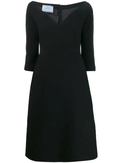 Prada Mid-length V-neck Dress In Black