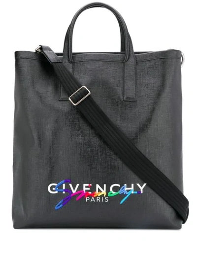 Givenchy Tag Printed Leather Tote In 001 Black