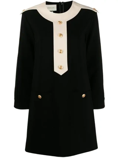 Gucci Button-embellished Shift Mini Dress In Black