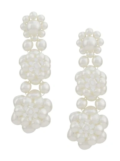 Simone Rocha Three Tier Floral Beaded Drop Earrings In White