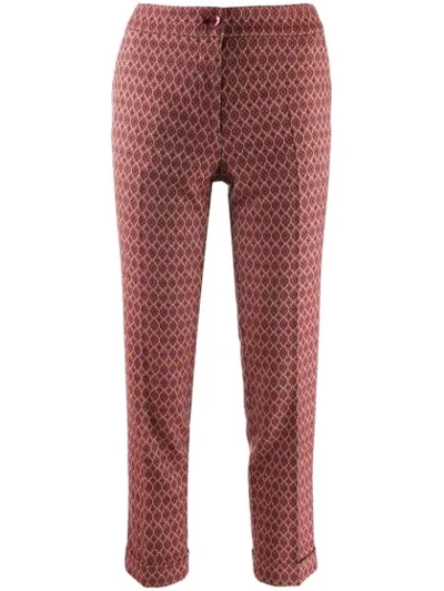 Etro Straight Leg Cuffed Jacquard Trousers In Pink