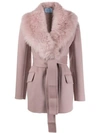 PRADA FURRY COLLAR BELTED COAT